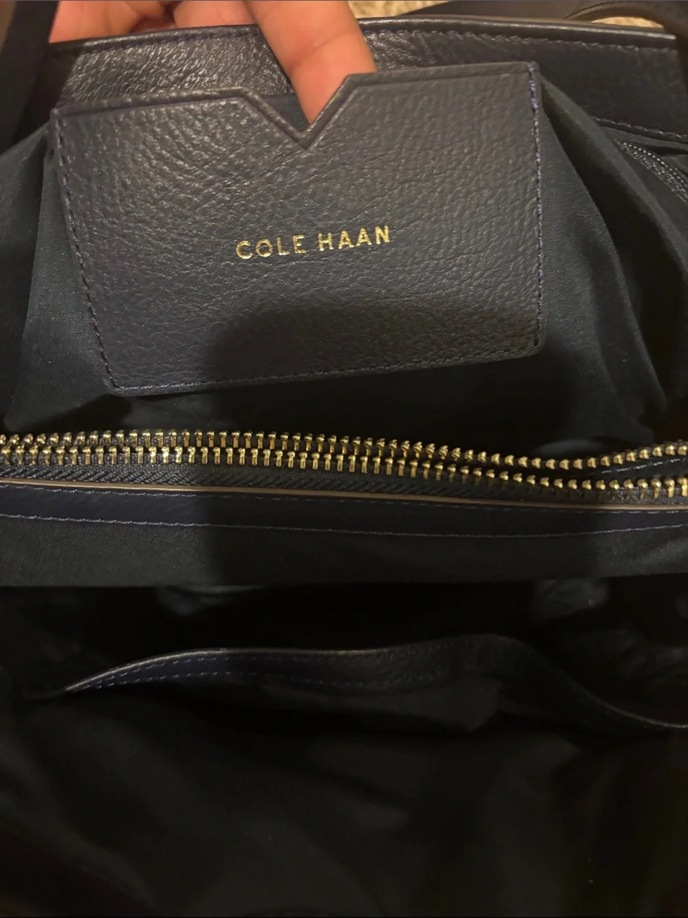 Cole Haan Navy Woven-Front Leather Shoulder Bag